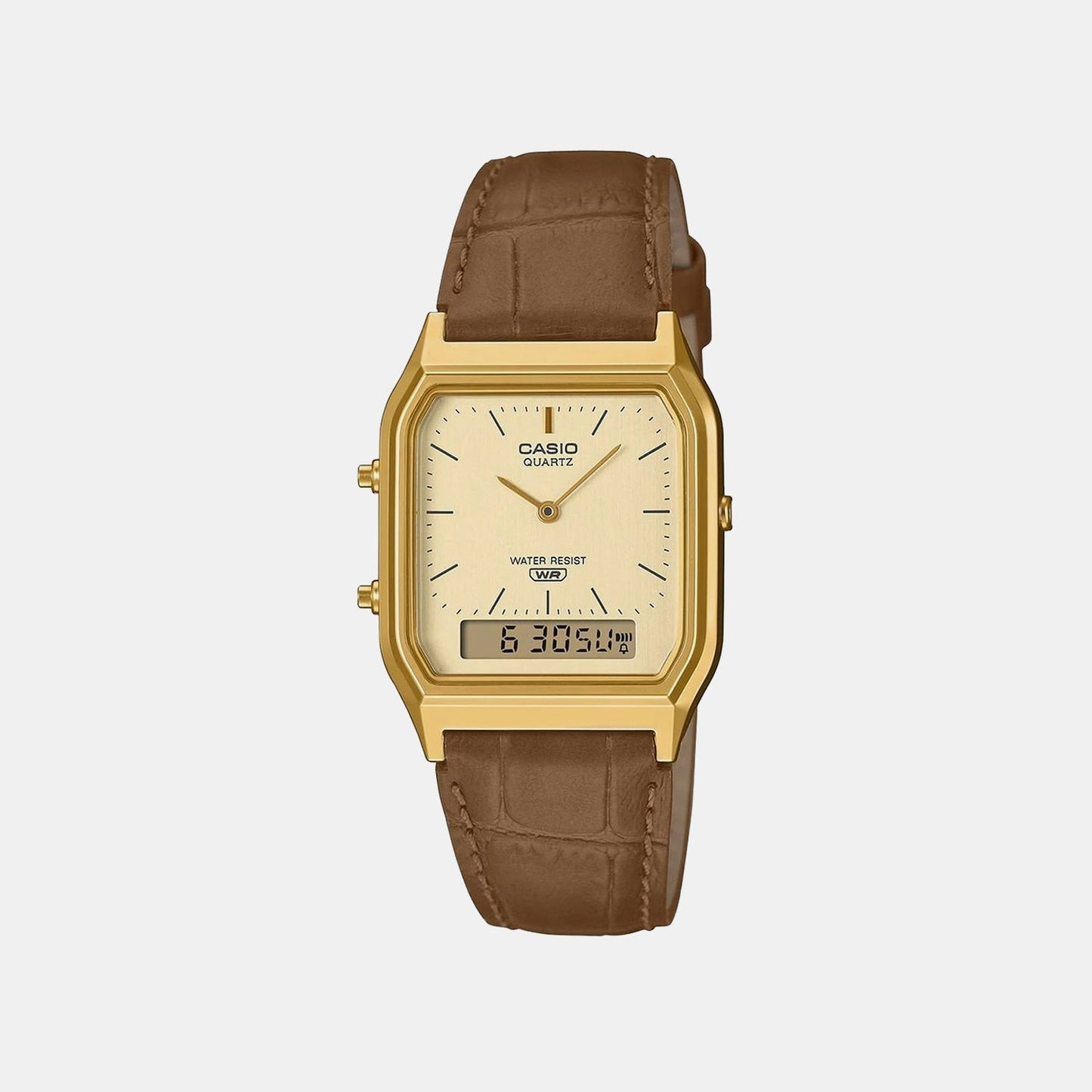 Classics Men Quartz White Dial Analog-Digital Leather Watch D415