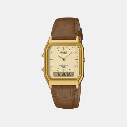 Classics Men Quartz White Dial Analog-Digital Leather Watch D415