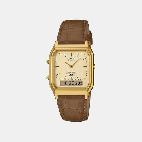 Classics Men Quartz White Dial Analog-Digital Leather Watch D415