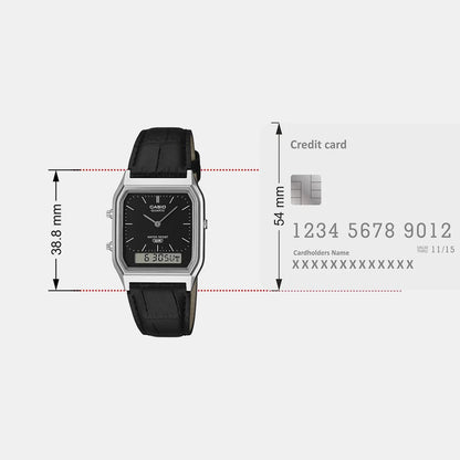 Vintage Unisex Quartz Black Dial Analog-Digital Leather Watch AQ-230EL-1A D416