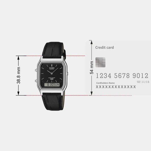 Vintage Unisex Quartz Black Dial Analog-Digital Leather Watch AQ-230EL-1A D416