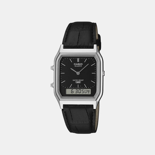 Vintage Unisex Quartz Black Dial Analog-Digital Leather Watch AQ-230EL-1A D416