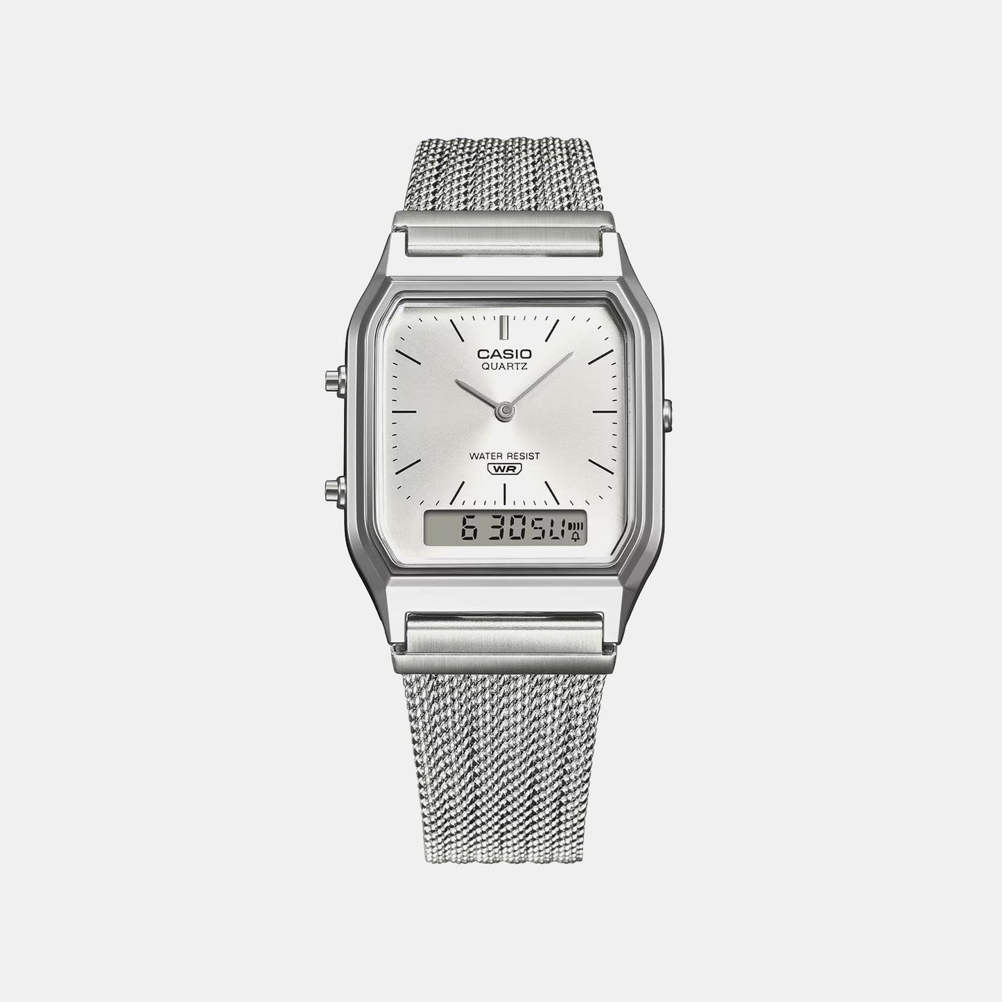 Classics Men Quartz Silver Dial Analog-Digital Leather Watch D418