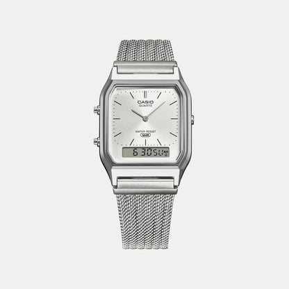 Classics Men Quartz Silver Dial Analog-Digital Leather Watch D418