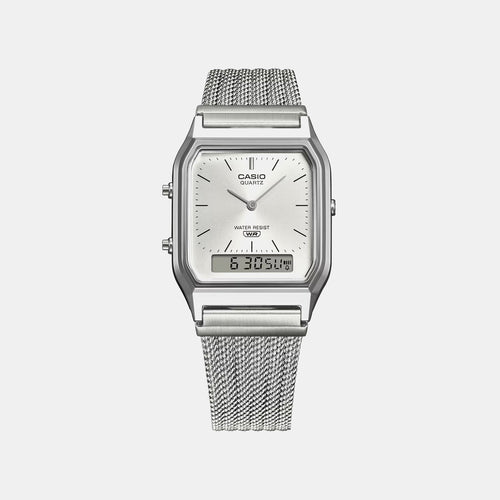 Classics Men Quartz Silver Dial Analog-Digital Leather Watch D418