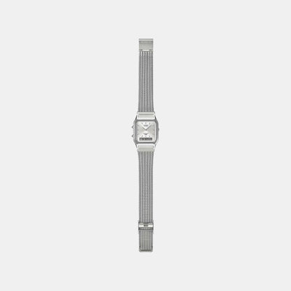 Classics Men Quartz Silver Dial Analog-Digital Leather Watch D418