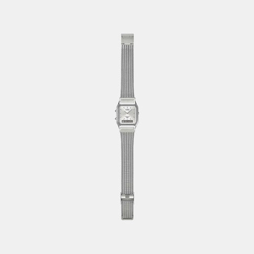 Classics Men Quartz Silver Dial Analog-Digital Leather Watch D418
