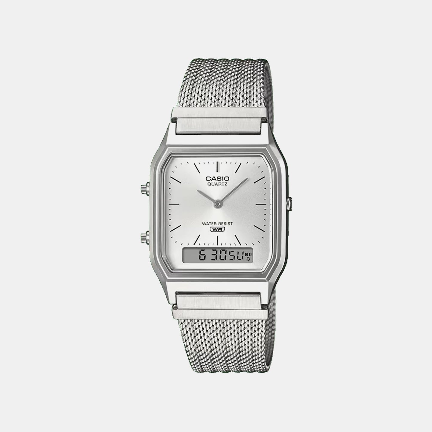 Classics Men Quartz Silver Dial Analog-Digital Leather Watch D418