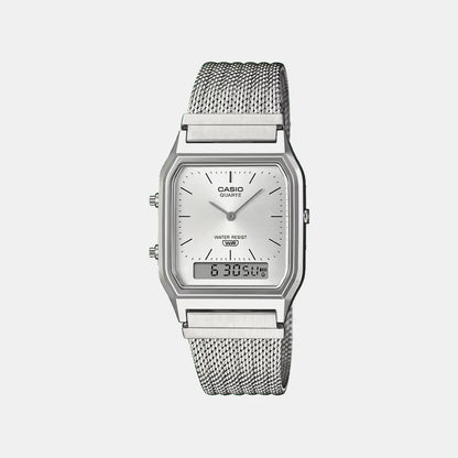 Classics Men Quartz Silver Dial Analog-Digital Leather Watch D418