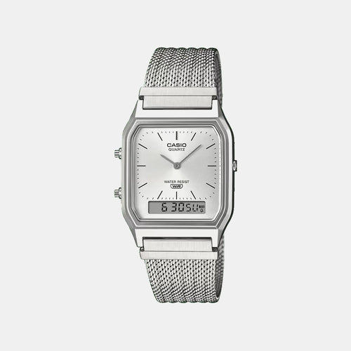 Classics Men Quartz Silver Dial Analog-Digital Leather Watch D418