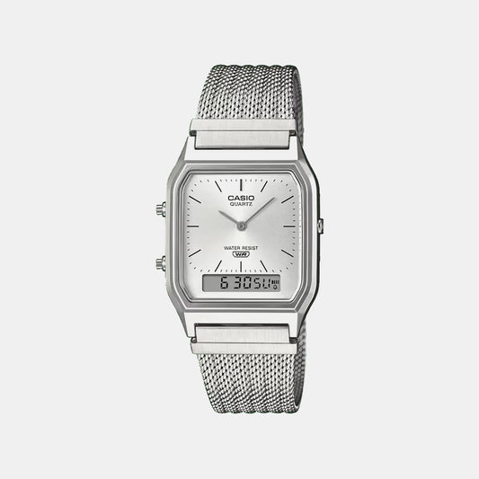 Classics Men Quartz Silver Dial Analog-Digital Leather Watch D418