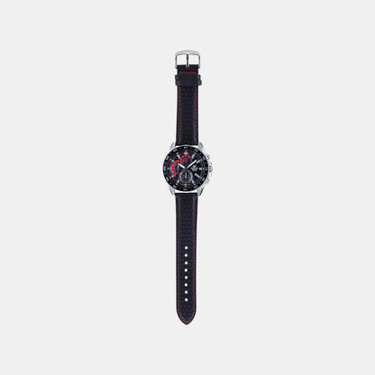Edifice Men Quartz Black Dial Chronograph Leather Watch ED557