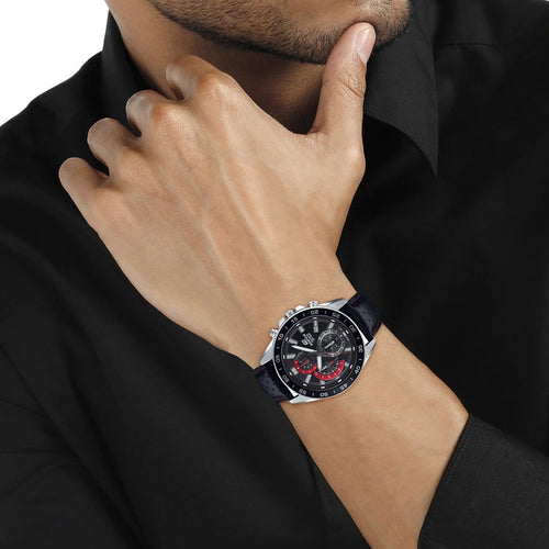 Edifice Men Quartz Black Dial Chronograph Leather Watch ED557