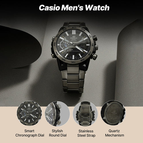 Edifice Men Quartz Black Dial Analog-Digital Stainless Steel Watch ED565