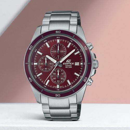 Edifice Men Quartz Red Dial Chronograph Stainless Steel Watch ED569