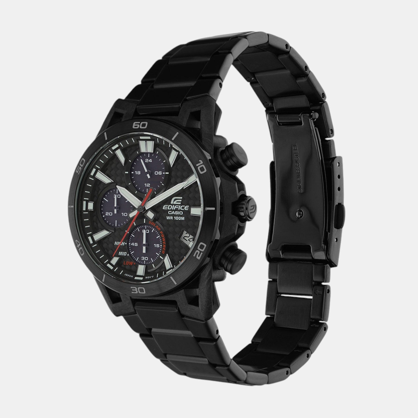 Edifice Men Solar Black Dial Chronograph Stainless Steel Watch ED629