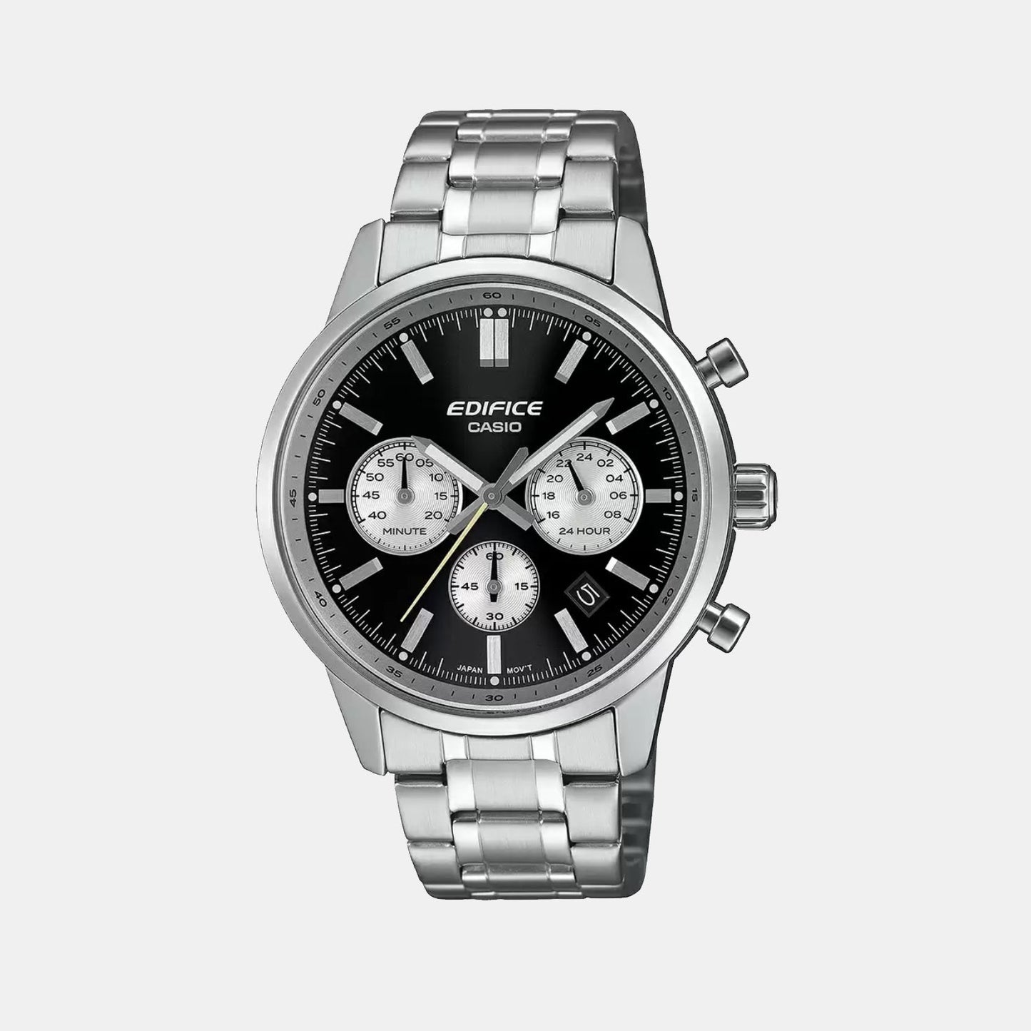Edifice Men Quartz Black Dial Multi-Function Stainless Steel Watch ED655