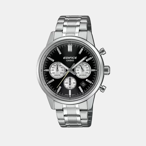 Edifice Men Quartz Black Dial Multi-Function Stainless Steel Watch ED655