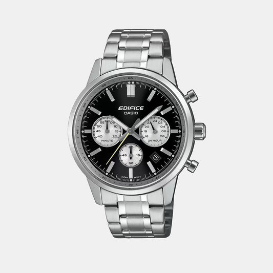 Edifice Men Quartz Black Dial Multi-Function Stainless Steel Watch ED655