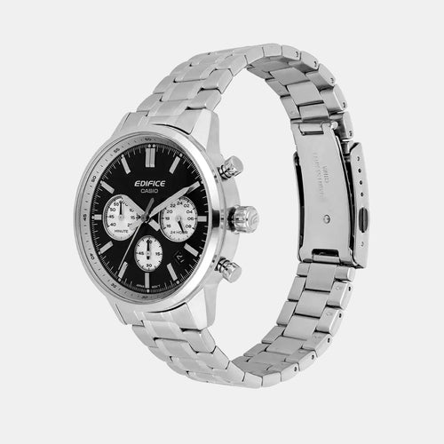 Edifice Men Quartz Black Dial Multi-Function Stainless Steel Watch ED655