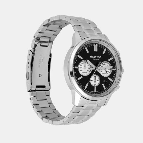 Edifice Men Quartz Black Dial Multi-Function Stainless Steel Watch ED655