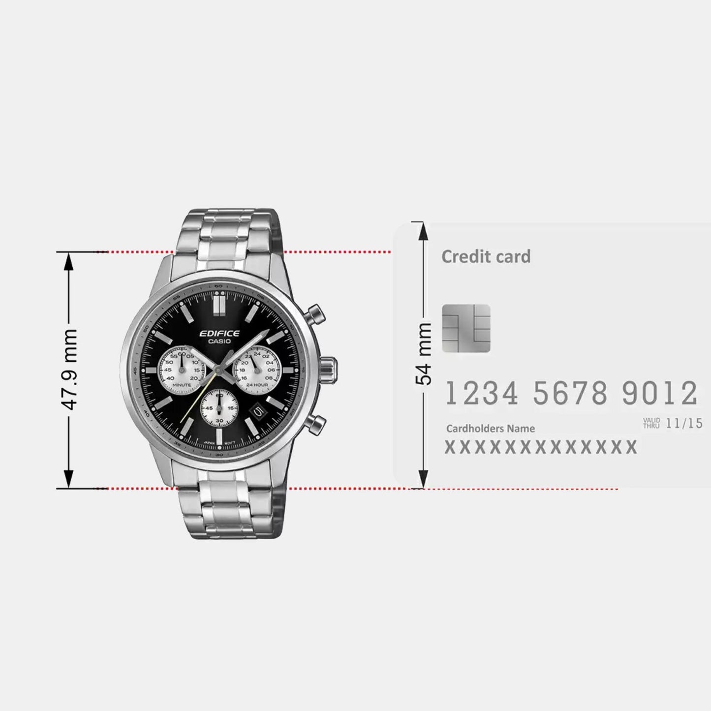 Edifice Men Quartz Black Dial Multi-Function Stainless Steel Watch ED655