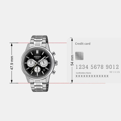Edifice Men Quartz Black Dial Multi-Function Stainless Steel Watch ED655