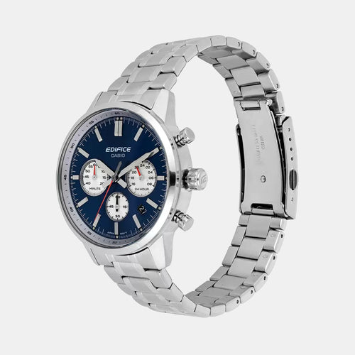 Edifice Men Quartz Blue Dial Multi-Function Stainless Steel Watch ED656