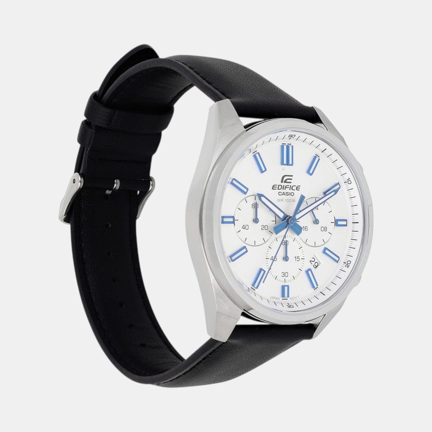 Edifice Men Quartz Silver Dial Chronograph Leather Watch ED661