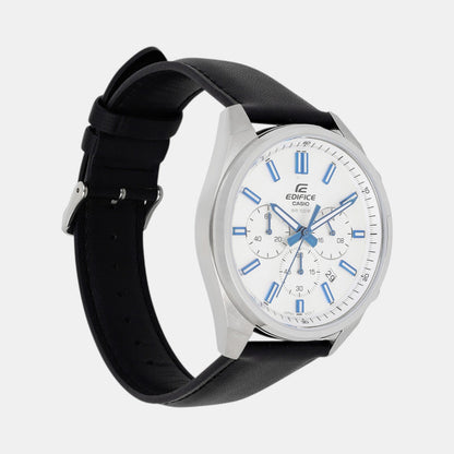 Edifice Men Quartz Silver Dial Chronograph Leather Watch ED661