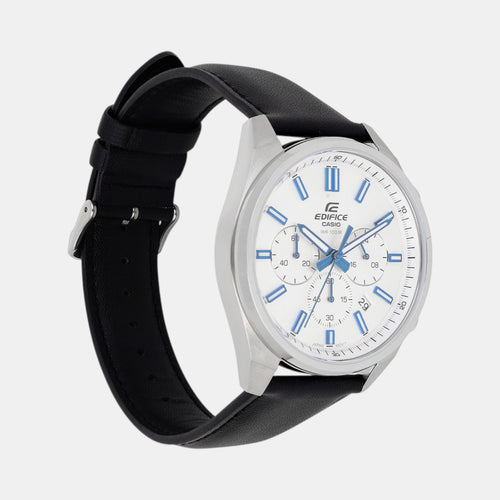 Edifice Men Quartz Silver Dial Chronograph Leather Watch ED661