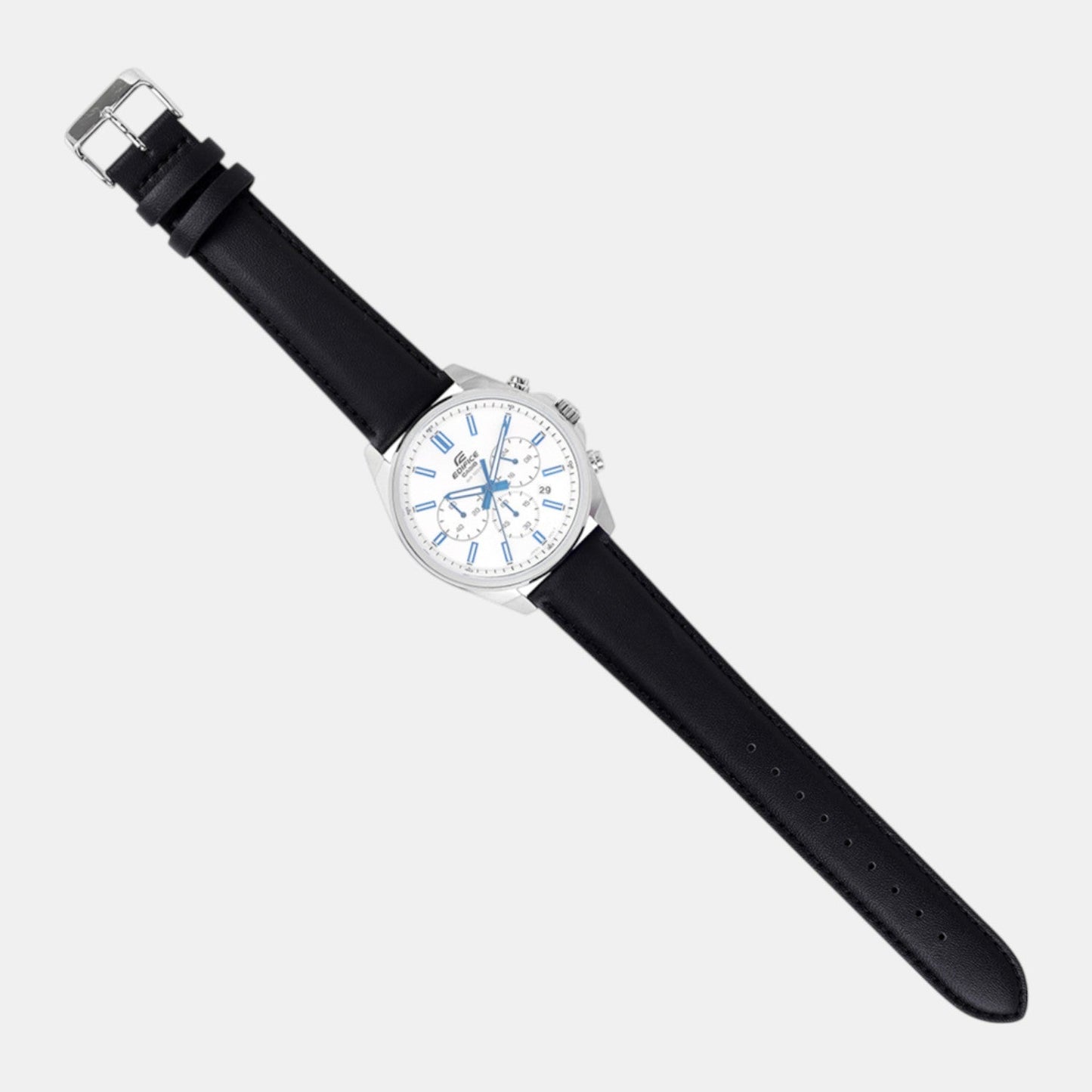 Edifice Men Quartz Silver Dial Chronograph Leather Watch ED661
