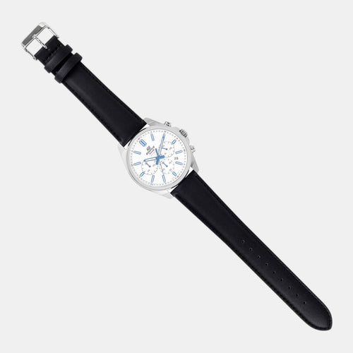 Edifice Men Quartz Silver Dial Chronograph Leather Watch ED661