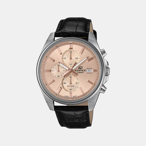 Edifice Men Quartz Peach Dial Analog Leather Watch ED664