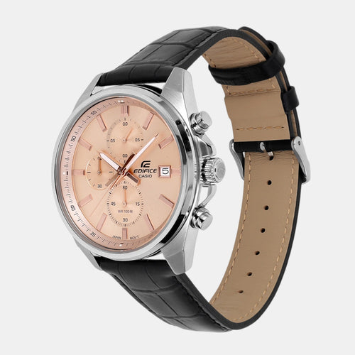 Edifice Men Quartz Peach Dial Analog Leather Watch ED664