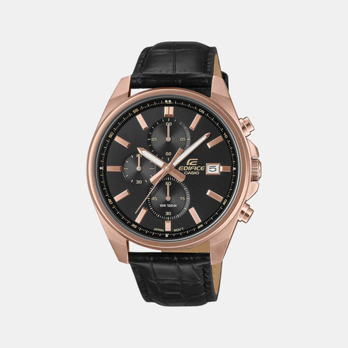 Edifice Men Quartz Black Dial Analog Leather Watch ED665