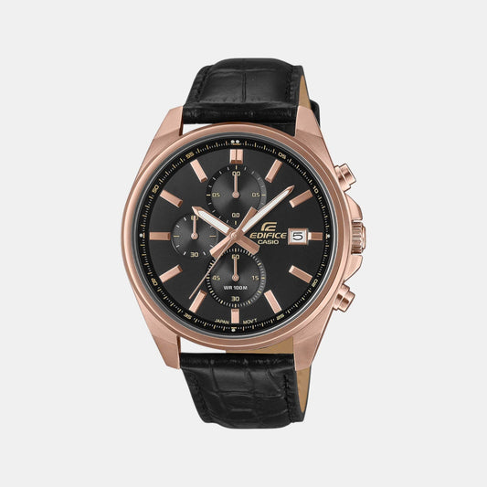 Edifice Men Quartz Black Dial Analog Leather Watch ED665