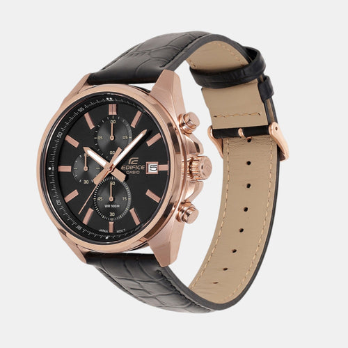 Edifice Men Quartz Black Dial Analog Leather Watch ED665
