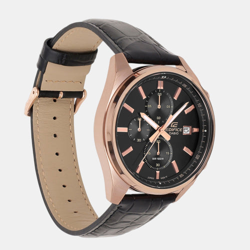 Edifice Men Quartz Black Dial Analog Leather Watch ED665