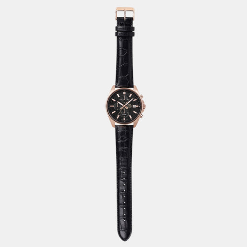 Edifice Men Quartz Black Dial Analog Leather Watch ED665