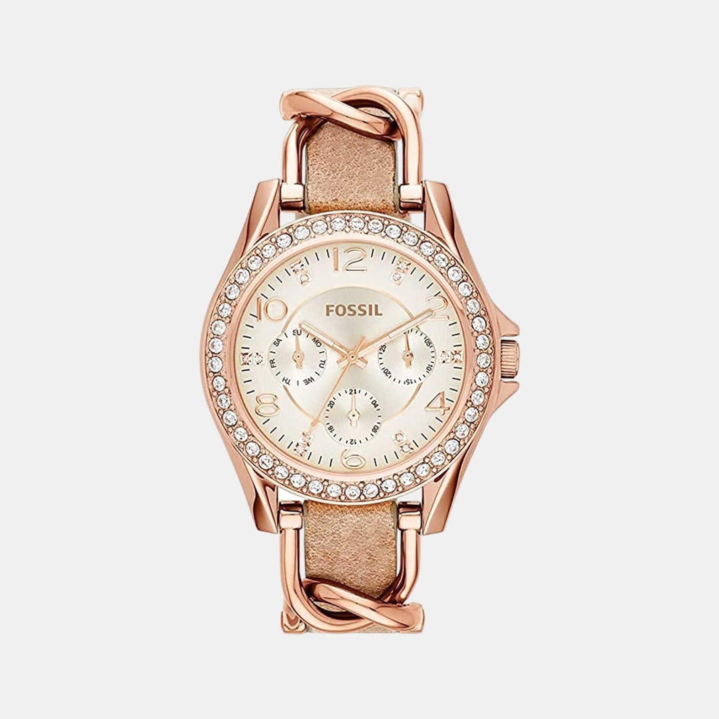Riley Women Quartz Beige Dial Multi-Function Leather Watch ES3466