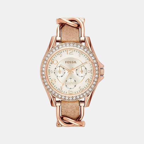 Riley Women Quartz Beige Dial Multi-Function Leather Watch ES3466I