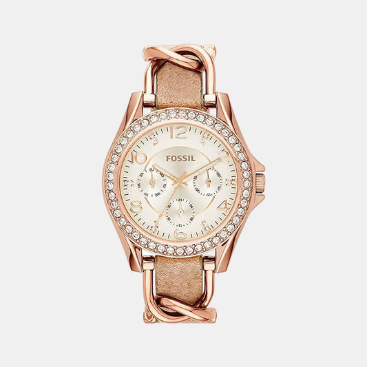Riley Women Quartz Beige Dial Multi-Function Leather Watch ES3466
