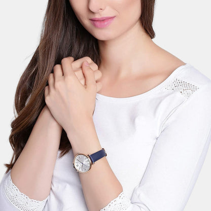 Jacqueline Women Quartz Silver Dial Analog Leather Watch ES3843I
