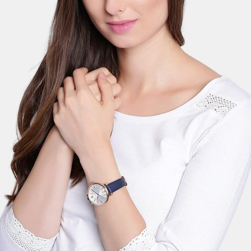Jacqueline Women Quartz Silver Dial Analog Leather Watch ES3843I