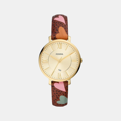 Jacqueline Women Quartz Gold Dial Analog Leather Watch ES5169