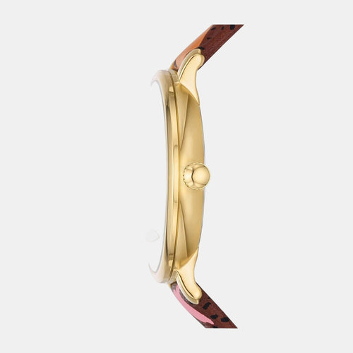 Jacqueline Women Quartz Gold Dial Analog Leather Watch ES5169