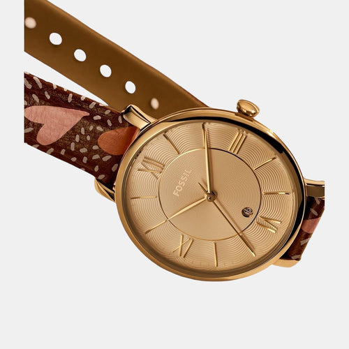 Jacqueline Women Quartz Gold Dial Analog Leather Watch ES5169