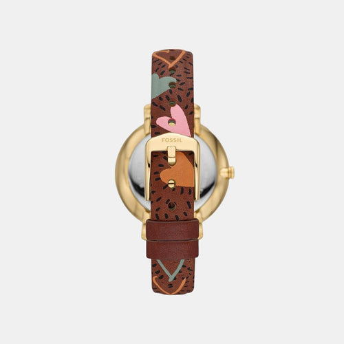 Jacqueline Women Quartz Gold Dial Analog Leather Watch ES5169