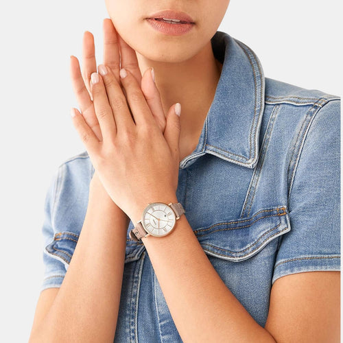 Jacqueline Women Quartz Pink Dial Analog Leather Watch ES5207